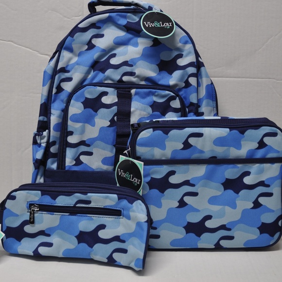 Viv Lou Accessories Boys Blue Camo Backpack Set Lunch Box